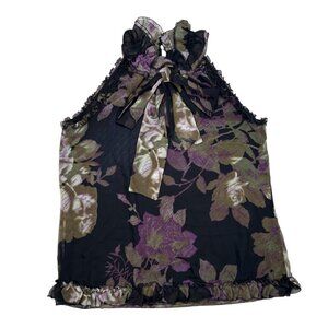 Lily Small Floral Halter Chiffon Ruffle Bow Top Office Formal Brunch